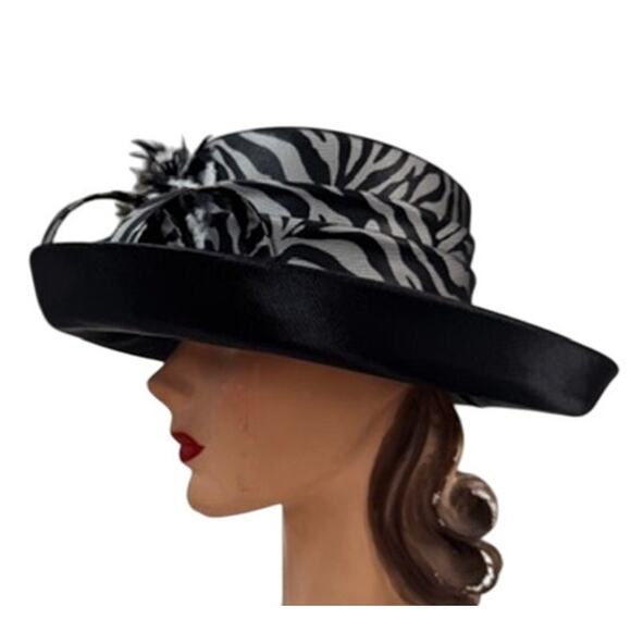 Fine Millinery Velma Cloche Hat – Vintage Inspired Zebra Feather Statement - Picture 3 of 9